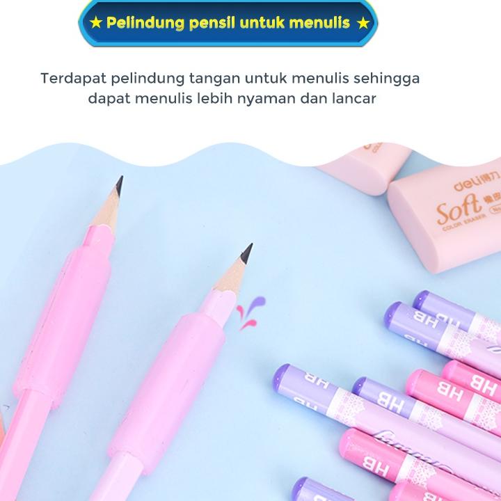 

Trendy Deli Stationery set 4 in 1 rautan pensil 12pcs pensil 2 penghapus dan 2 penutup pena 68896 ..