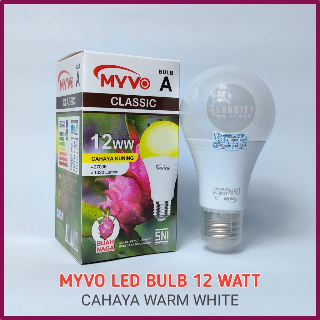 Myvo Lampu LED Bulb Classic 12 Watt - Cahaya Kuning (Warm White)