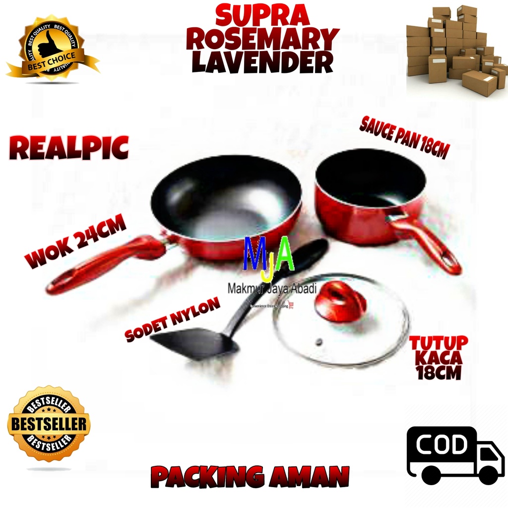 (BISA COD) PROMO Supra Rosemary Lavender Set COOKWARE SET 4 pcs / Panci Stainless / Panci Set