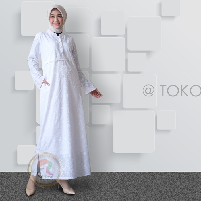 Baju Gamis Putih Jumbo LD 120 Murah Perlengkapan Umroh Wanita - M