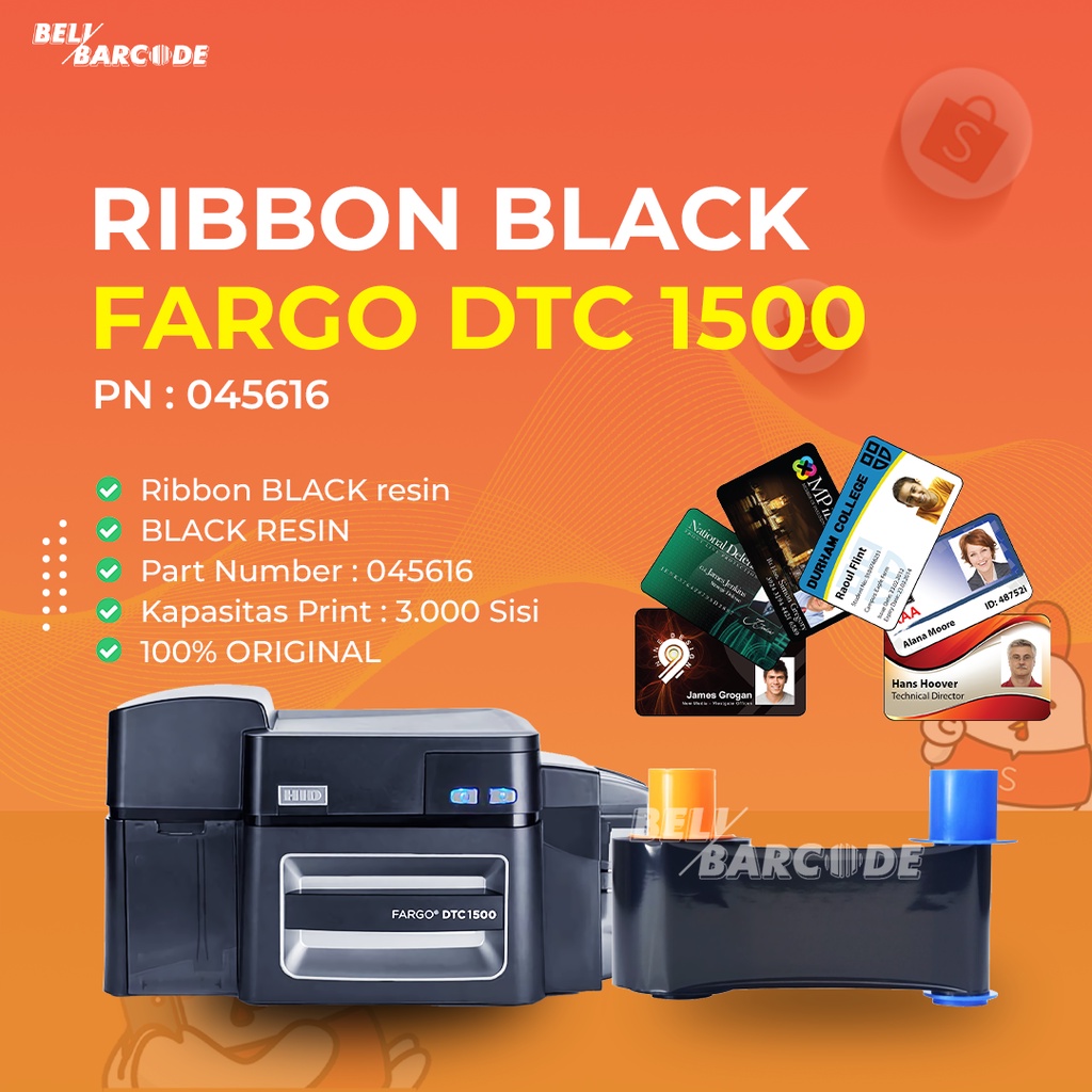 Tinta Printer ID Card Fargo DTC1500 Dual Side // Ribbon Black ID Card Printer PN: 045616