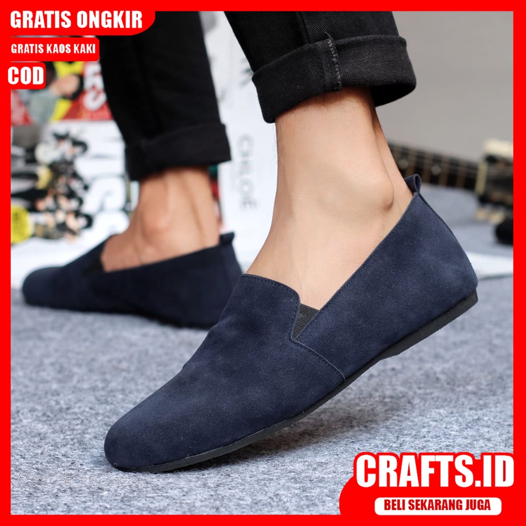CRAFTS X CHORD Sepatu Slip On Pria Sepatu Casual Pria Sepatu Kulit Asli Pria Sepatu Kasual Semi Formal Kuliah Kondangan Gaya Santai Keren Kekinian Terbaru Murah Terlaris