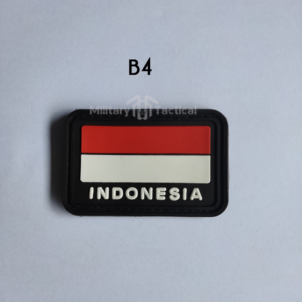 PATCH RUBBER BENDERA INDONESIA KOTAK DASAR HITAM/TEMPELAN EMBLEM KARET VELCRO