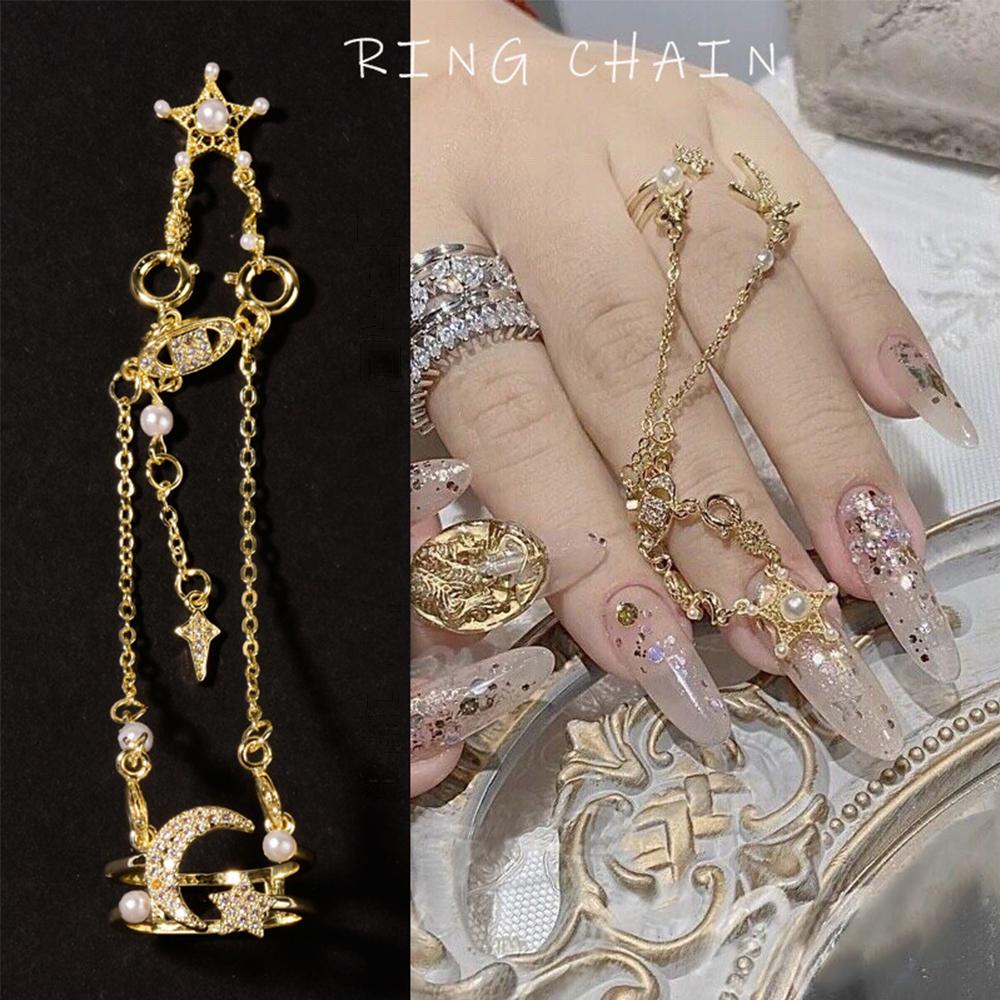 Mxbeauty Perhiasan Cincin Kuku Emas Perak Mahkota Liontin Rumbai Logam Zirkon Nail Art Dekorasi