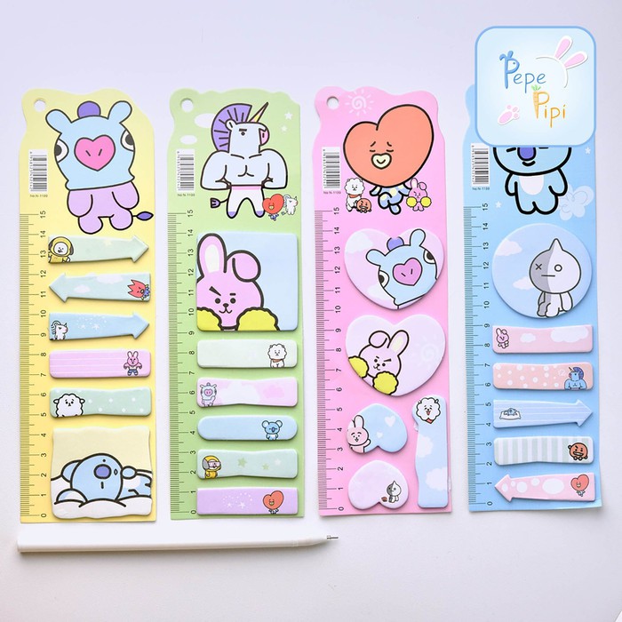 

Sticky Notes Penggaris BT21 BTS Note Memo Post it Pembatas Buku Halama - Merah Muda Diskon