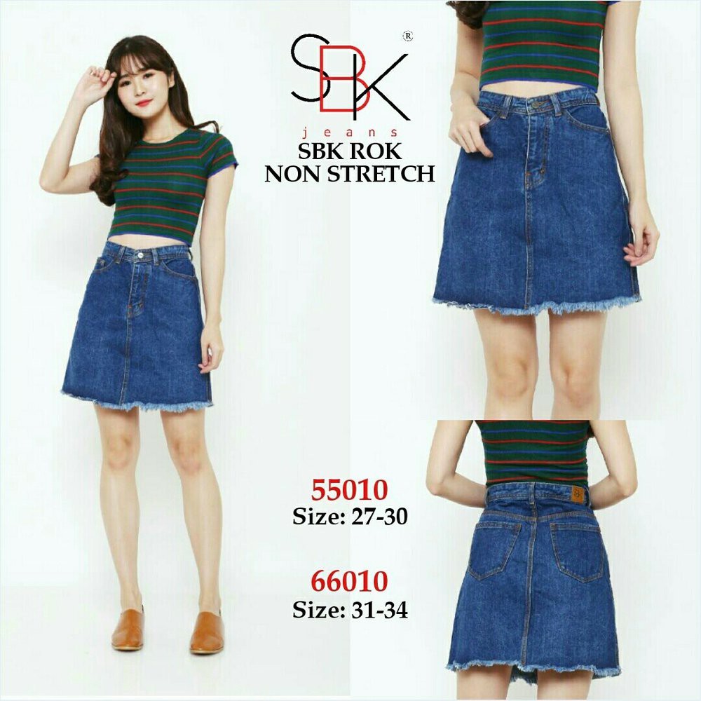 df SBK 55010 66010 Rok mini pendek jeans trendy murah modis elegan Non Stretch small big size jumbo