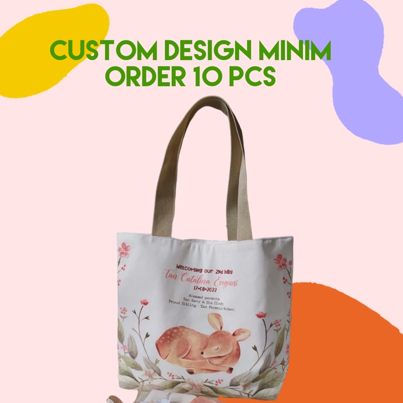 (CUSTOM DESAIN) - MINI TOTEBAG KANVAS (Minimal order 10 pcs)