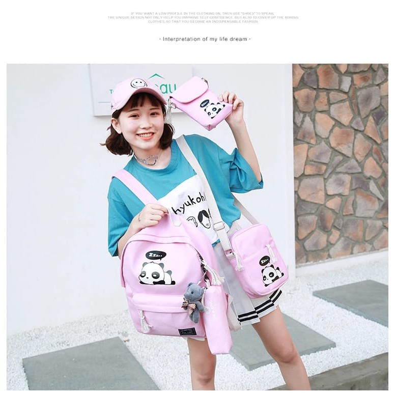 KSO_BAG - Tas Ransel Anak Wanita Terbaru 2021 Kekinian Backpack Panda 4in1 Korean Style Murah