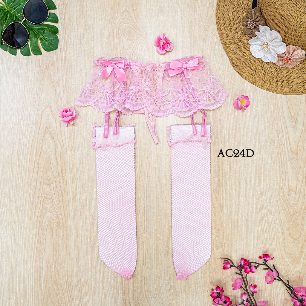 [STOCK TERBATAS] SABUK PAHA SEXY GARTER BELT + STOCKING WANITA SOFT PINK AC24D