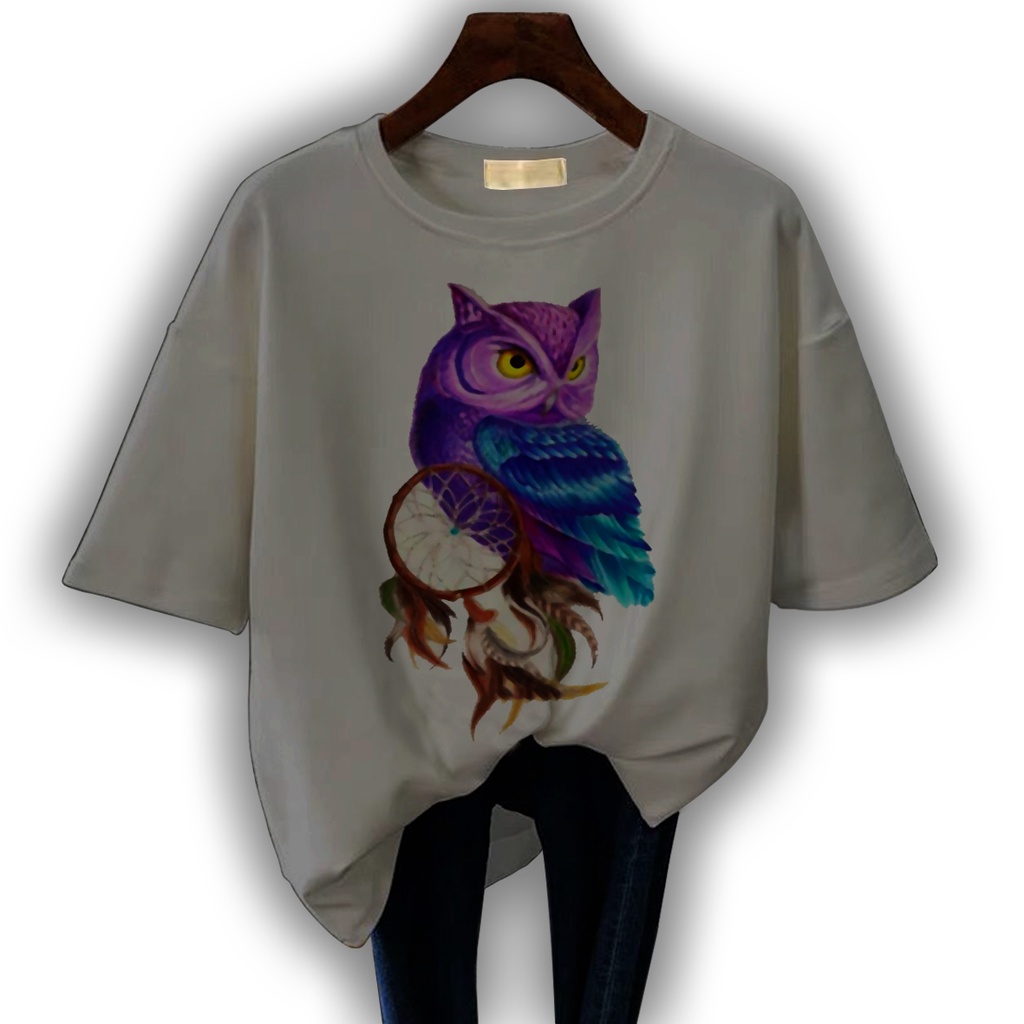 CALVIERO SHOP - BAJU KAOS WANITA DEWASA PRINT OWL COLOR CASUAL