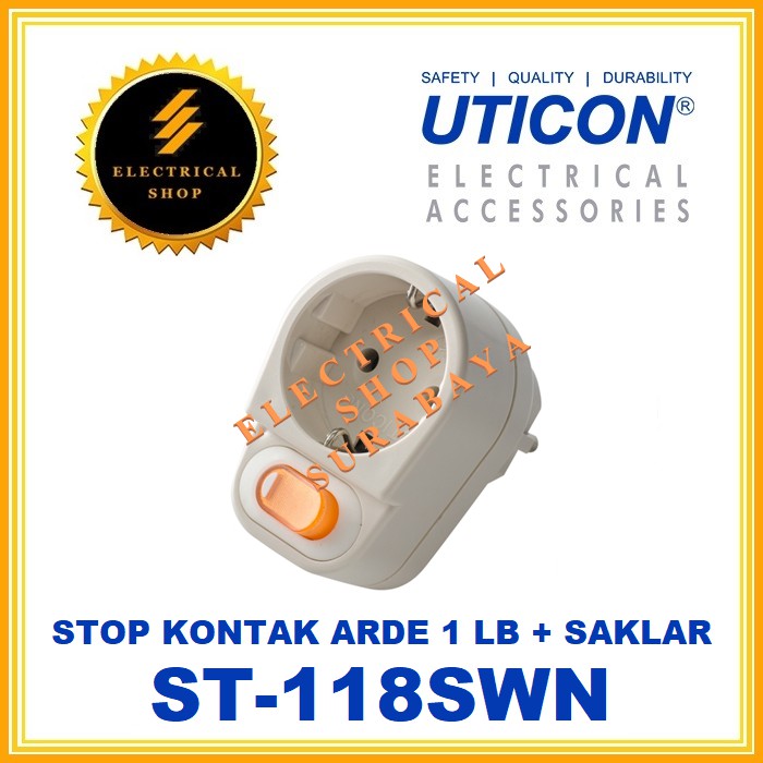 UTICON STOP KONTAK ARDE 1 LUBANG + SAKLAR ST-118 SWN (GROSIR) ST118SWN 2P LOBANG SNI ORIGINAL PROMO