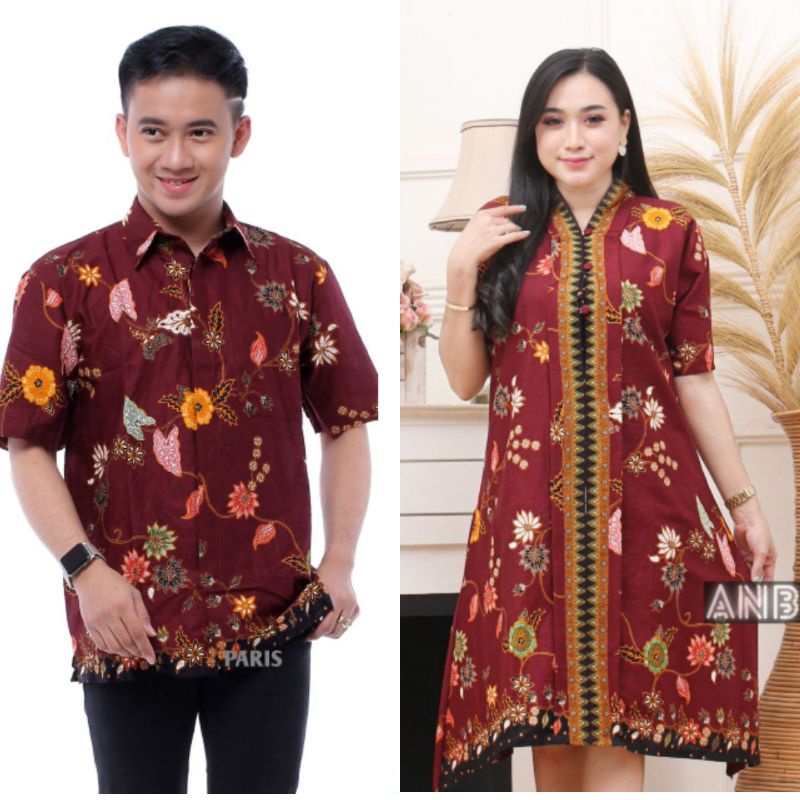 couple kemeja dress batik modern lengan pendek