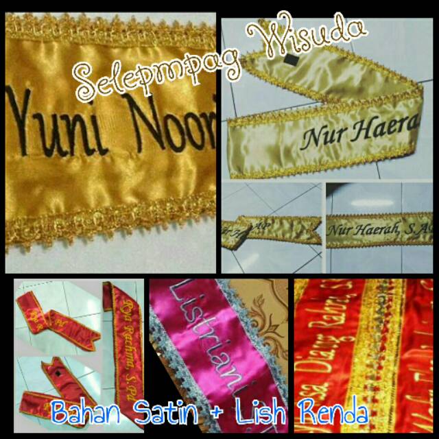 Selempang wisuda satin renda bordir komputer