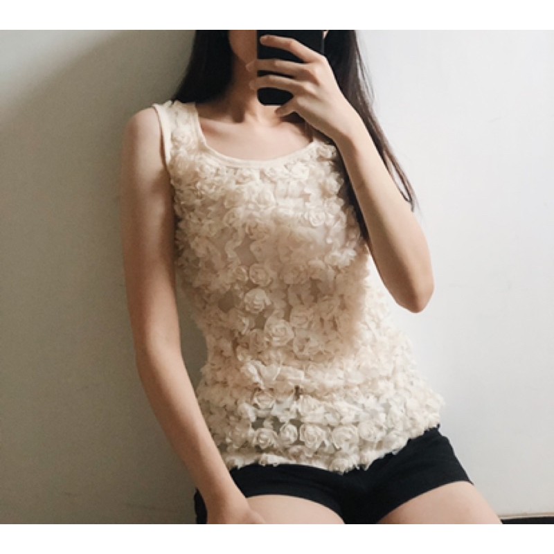 BAJU WANITA SEMI FORMAL WARNA PUTIH KREM BROKAT MURAH TEKSTUR BUNGA