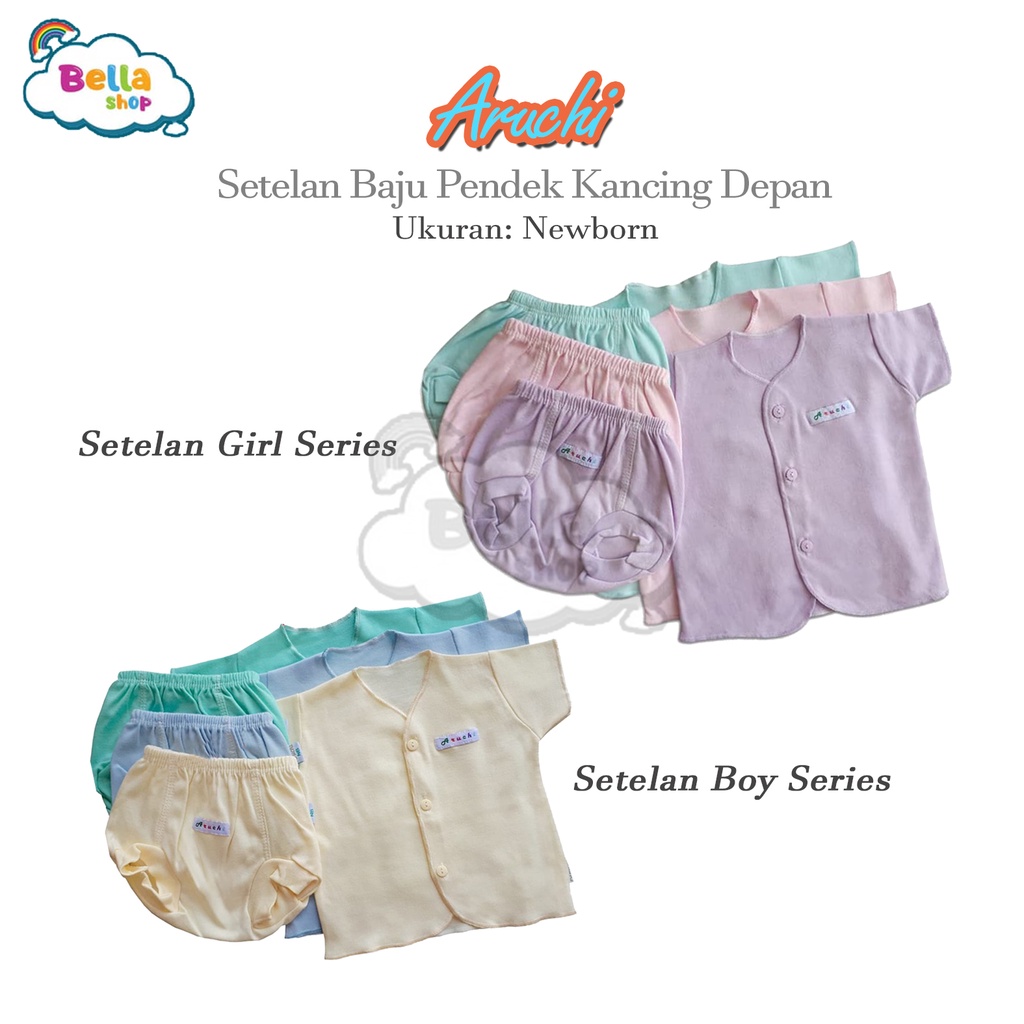 1 SETEL ARUCHI Setelan Baju Pendek Anak Warna Polos-BELLASHOP