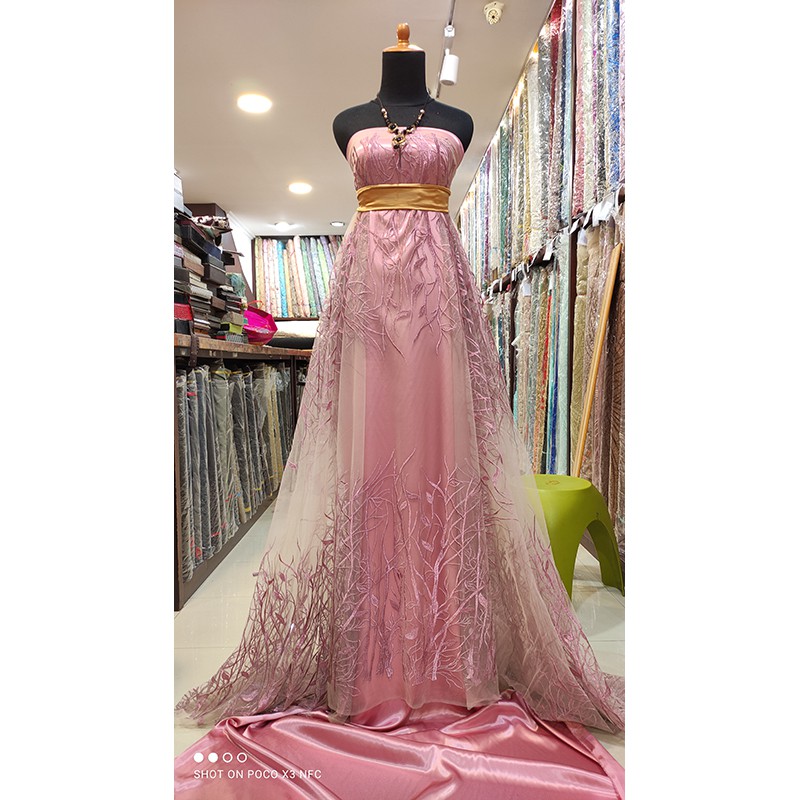 Kain Tile Lace Akar Bridesmaid Pink