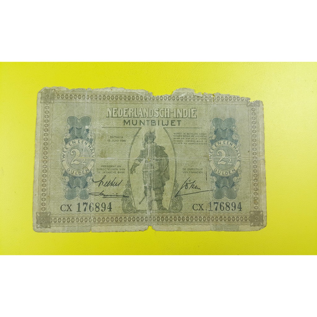 Uang Kuno Indonesia 2 1/2 Gulden Muntbiljet Series III Tahun 1940 G