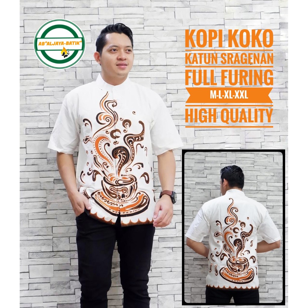 KOPI KOKO Baju Kemeja KOKO Batik Pria Solo Premium Modern Lengan Pendek Katun FULL FURING Aljaya