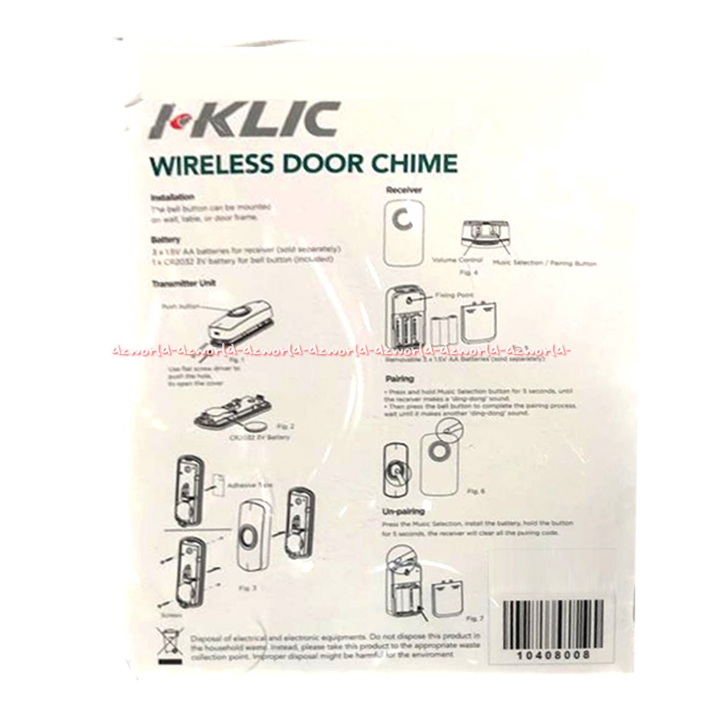 Moztec Wireless Door Bell Bel Tanpa Kabel Bell Pintu Wireles Mostec I-click I-Klic iKlic Iklik