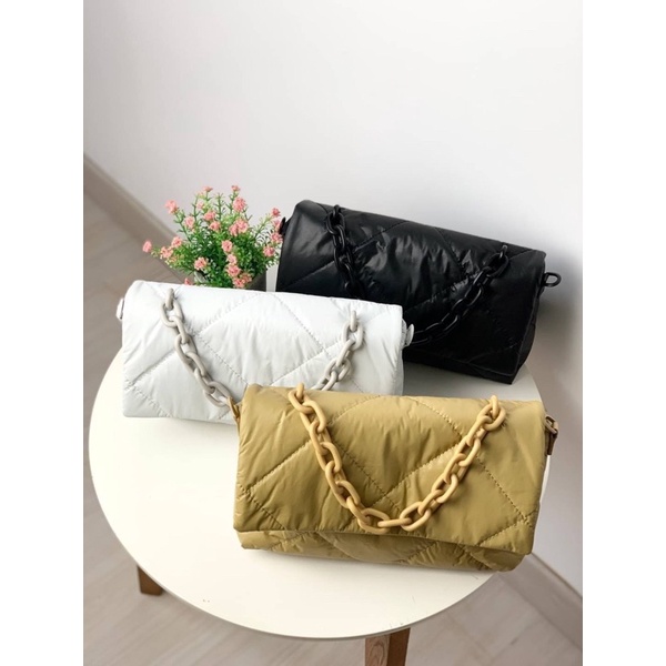 Tas Selempang Wanita CK Acrylic Chain Top Handle Slingbag Premium Import Hitam Black Abu Grey Kuning