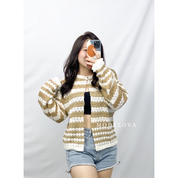 MDLV - Cardi Popcorn Rajut Cardigan Salur Cardigan Zigzag Rajut Good Quality