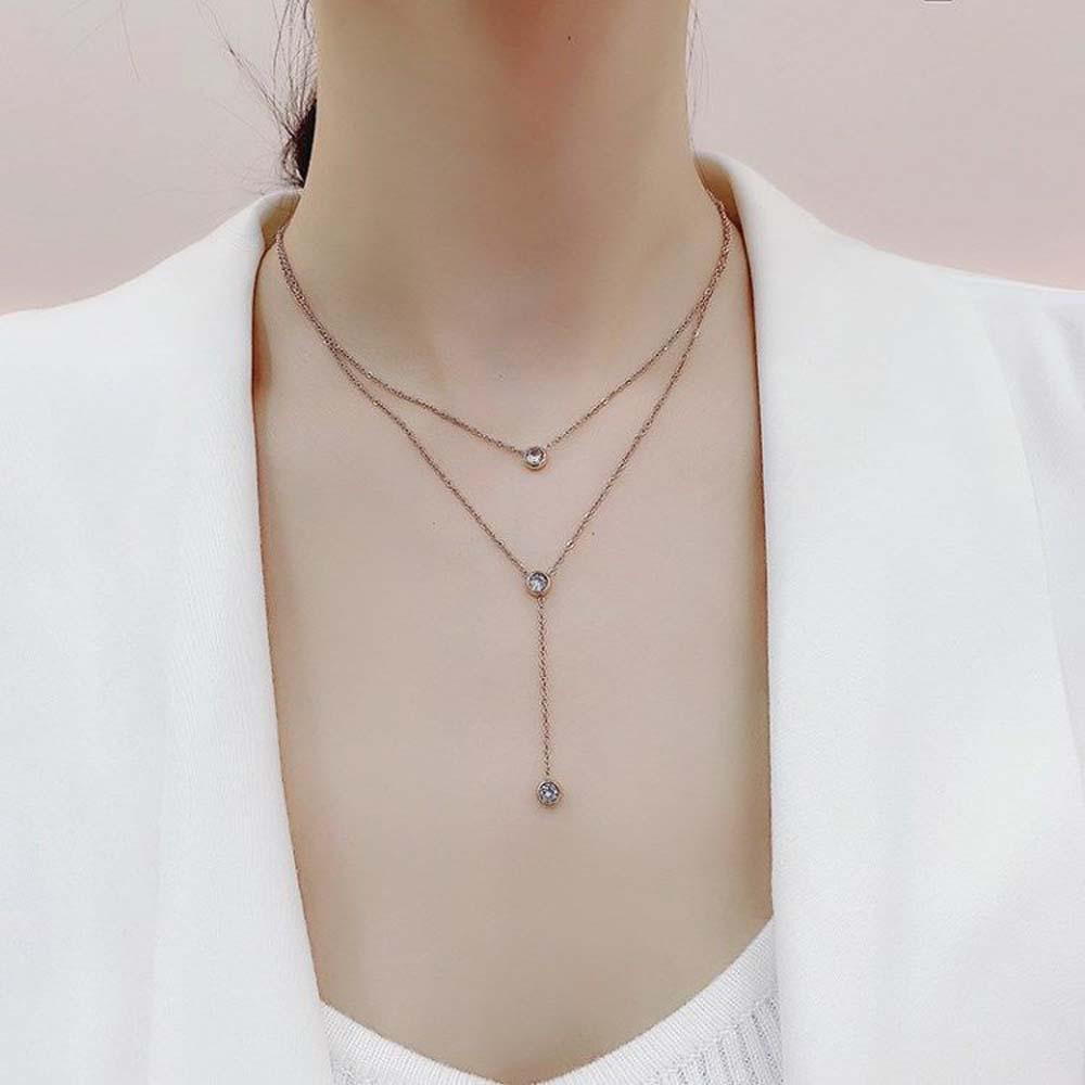 Agustina O-Chain Kalung Temperamen Liar Wanita Rumbai Korea Zirkon Perhiasan Fashion