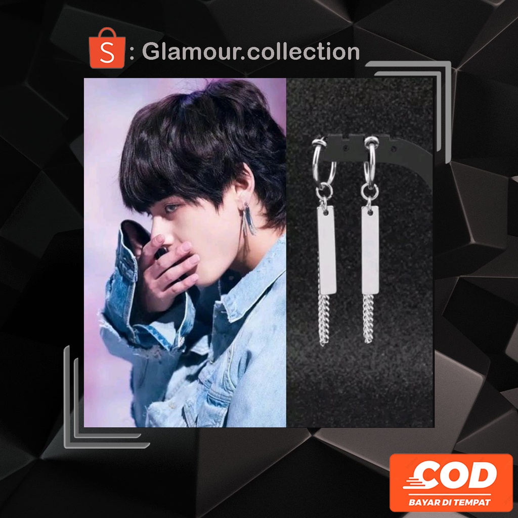 [COD] Anting Tindik/Jepit Telinga Model BTS JIMIN Bandul Rantai dan Kotak Panjang GLMR 5 Fashion Korea KPOP