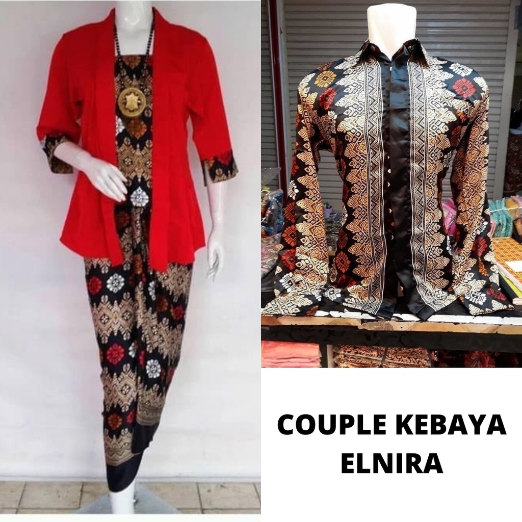 SETELAN KEBAYA COUPLE / BATIK COUPLE MODEL ELNIRA / COMBI DAN KEMEJA MERAH