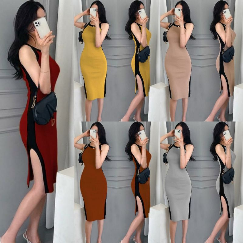 DRESS TANKTOP RAJUT SEXY DRESS RAJUT WANITA SAMPING BELAH DRESS BODYCON DRESS SYDNEY RAJUT 12