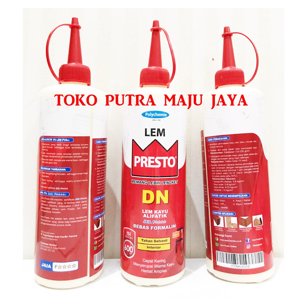 LEM PUTIH KAYU MEBEL HPL KERAJINAN KAYU PRESTO TIPE DN 600 GRAM