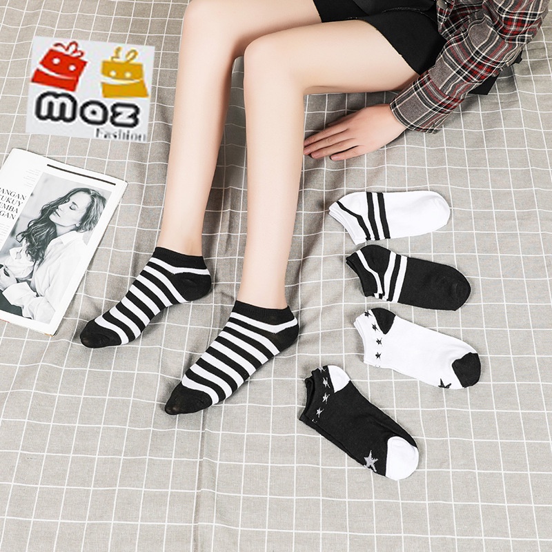 Kaos Kaki Pendek Wanita Fashion Import - Short Sock Wanita Motif Lucu Semata Kaki - Kaos Kaki Korea Unisex-RANDOM HITAM PUTIH