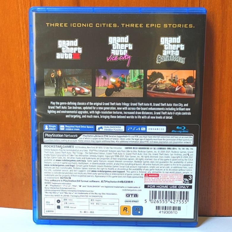 GTA Trilogy The Definitive Edition PS4 Kaset Grand Theft Auto The Trilogy Definitive Edition Playstation PS 4 5 GTA San Andreas 3 Vice City trilogi definitiv CD BD Game Games ps4 ps5 g t a definisi edisi v 4 5 3 GTA Trilogy PS4 terbaru reg 3 region asia