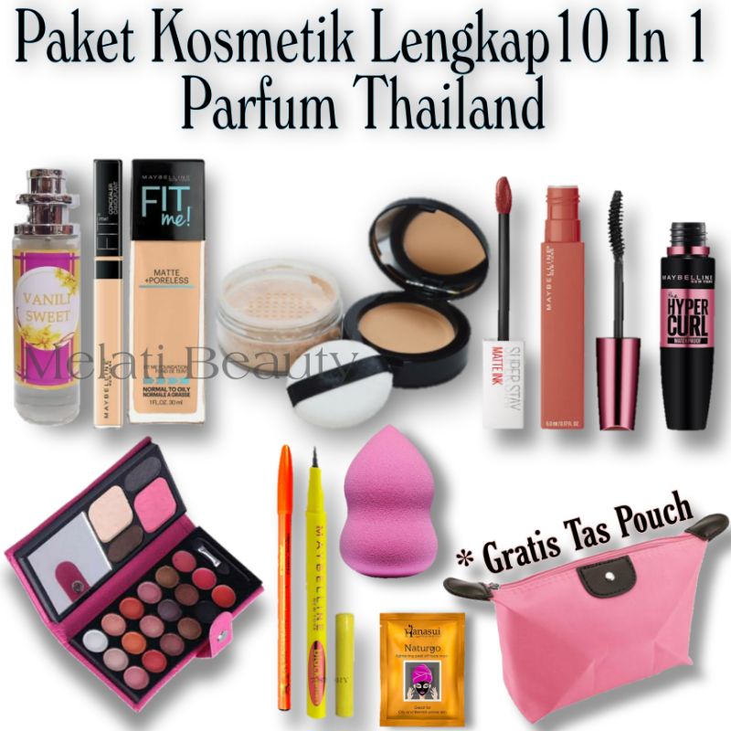 Paket Kosmetik Lengkap 10 In 1 Parfum Thailand / Paket Kosmetik / Paket Kecantikan / Kosmetik / Kecantikan / Paket Maybelline / Parfum Thailand / Bedak Tabur