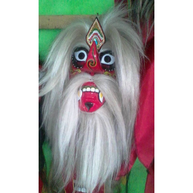 Topeng Bujang Ganong Kayu Rambut Putih