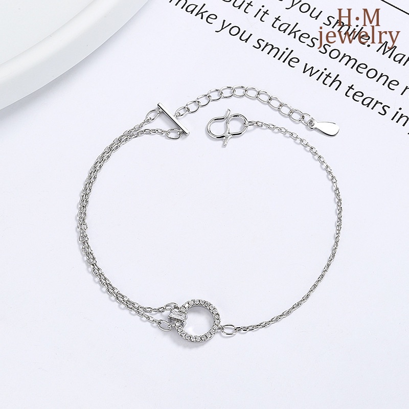 Gelang Berlian Imitasi Model Double Layer Bahan S925 Silver