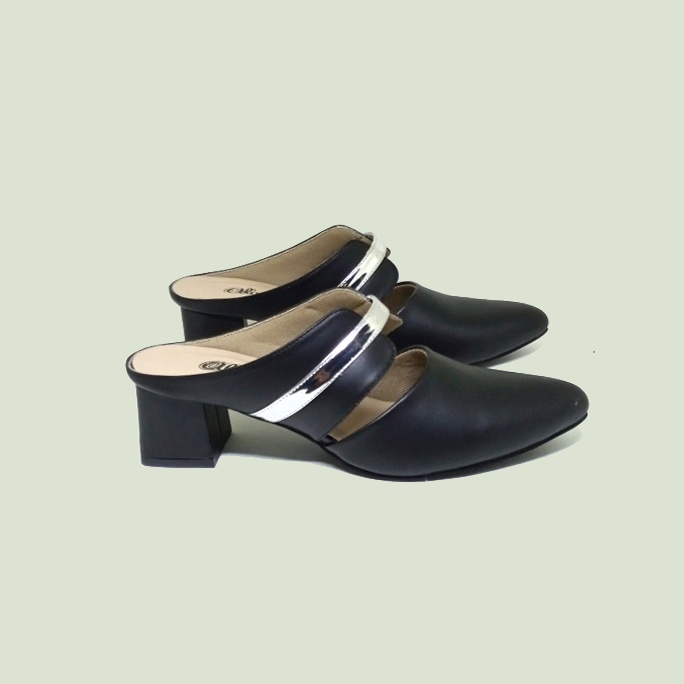 Sepatu sandal Wanita Heels big size / sandal sepatu bustong cewe modis Ukuran Jumbo kaki Besar-panjang sendal heel pesta arisan ibu2 kondangan krem-hitam