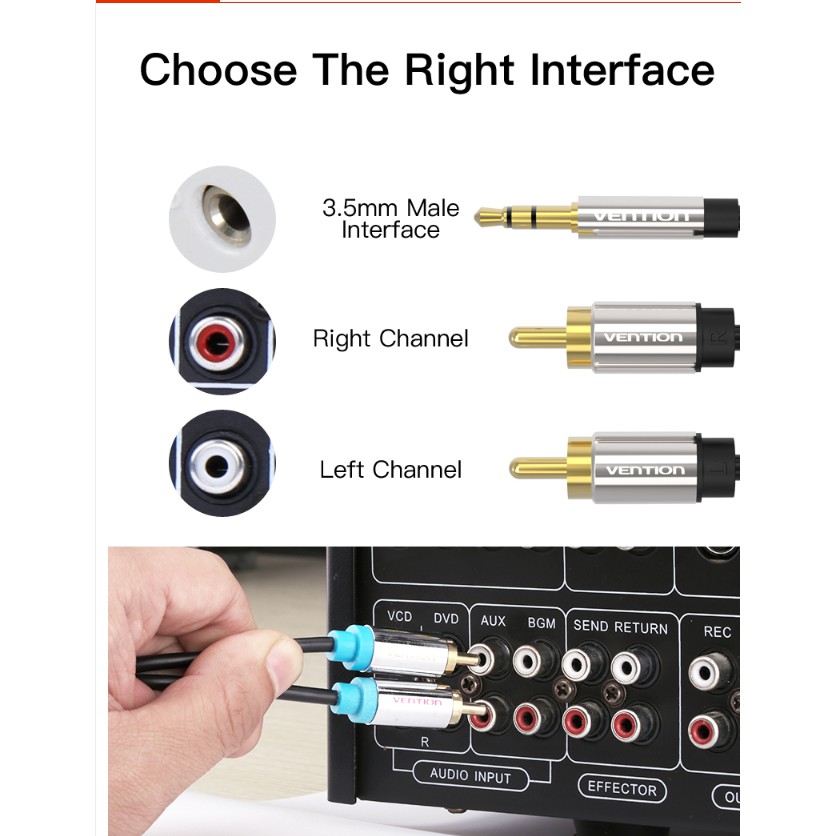 Vention BCF - 3M Kabel 2 Rca ke 3.5mm kabel komputer ke speaker