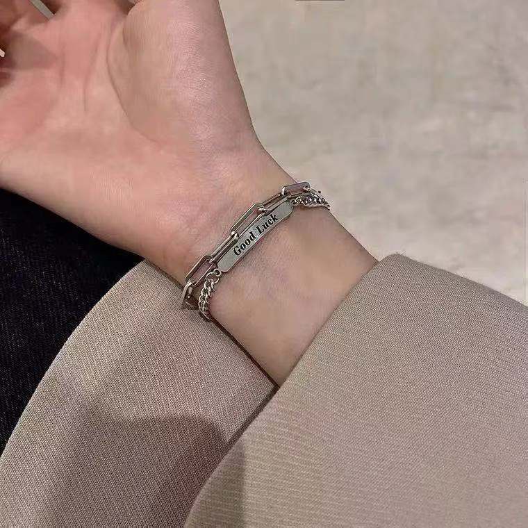 Gelang Model Lapis Ganda Bahan titanium steel Gaya Korea