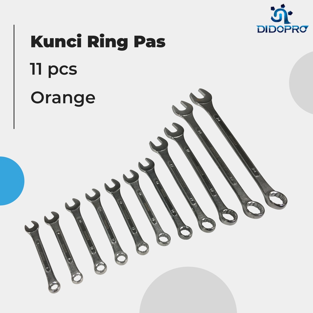 ORANGE - Kunci Ring Pas 11 PCS 8-24mm