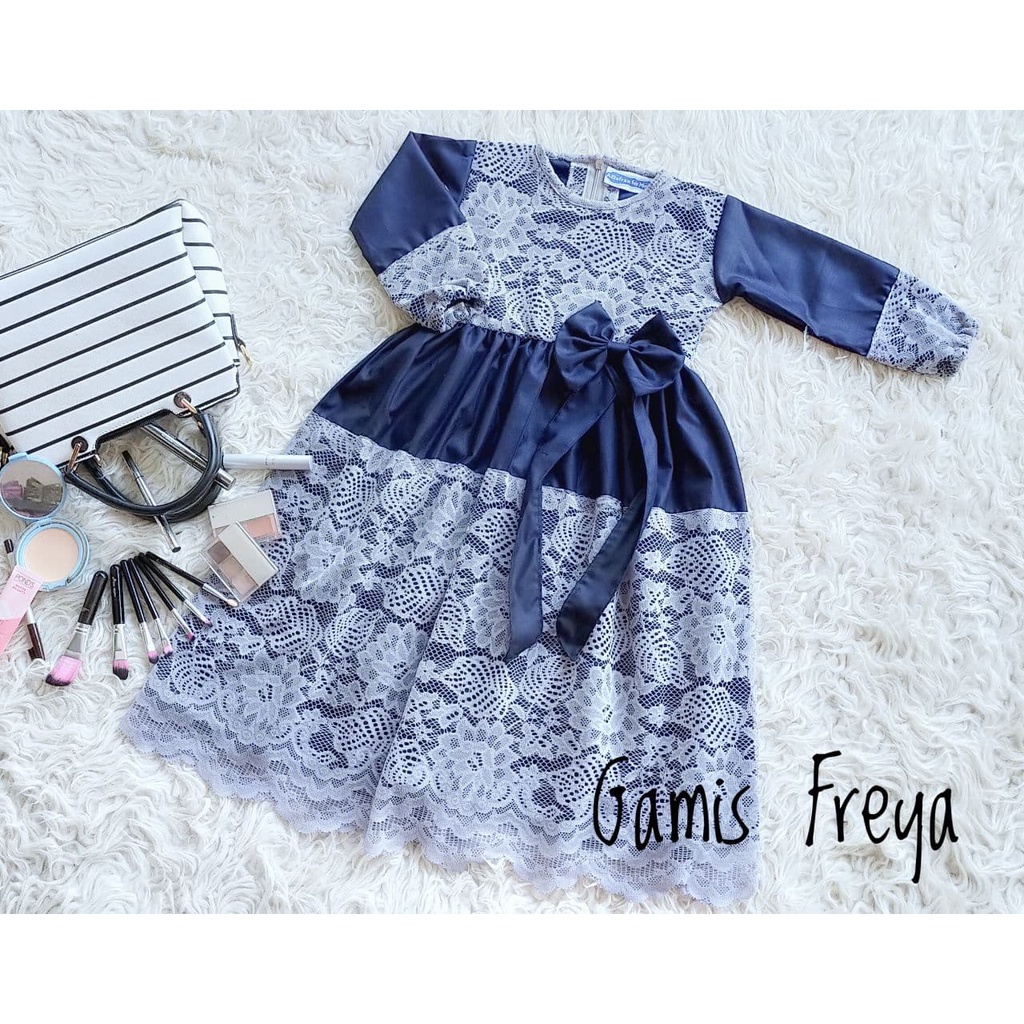 Gamis Freya/Gamis Model Terbaru/Gamis Kekinian Wanita/Gamis Lebaran Warna Abu-Navy
