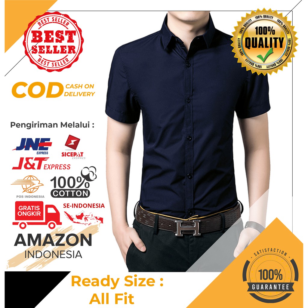 ATASAN PAKAIAN BAJU FASHION KEMEJA COWOK PRIA LAKI WARNA BIRU DONGKER NAVY GELAP KATUN MELAR IMPORT