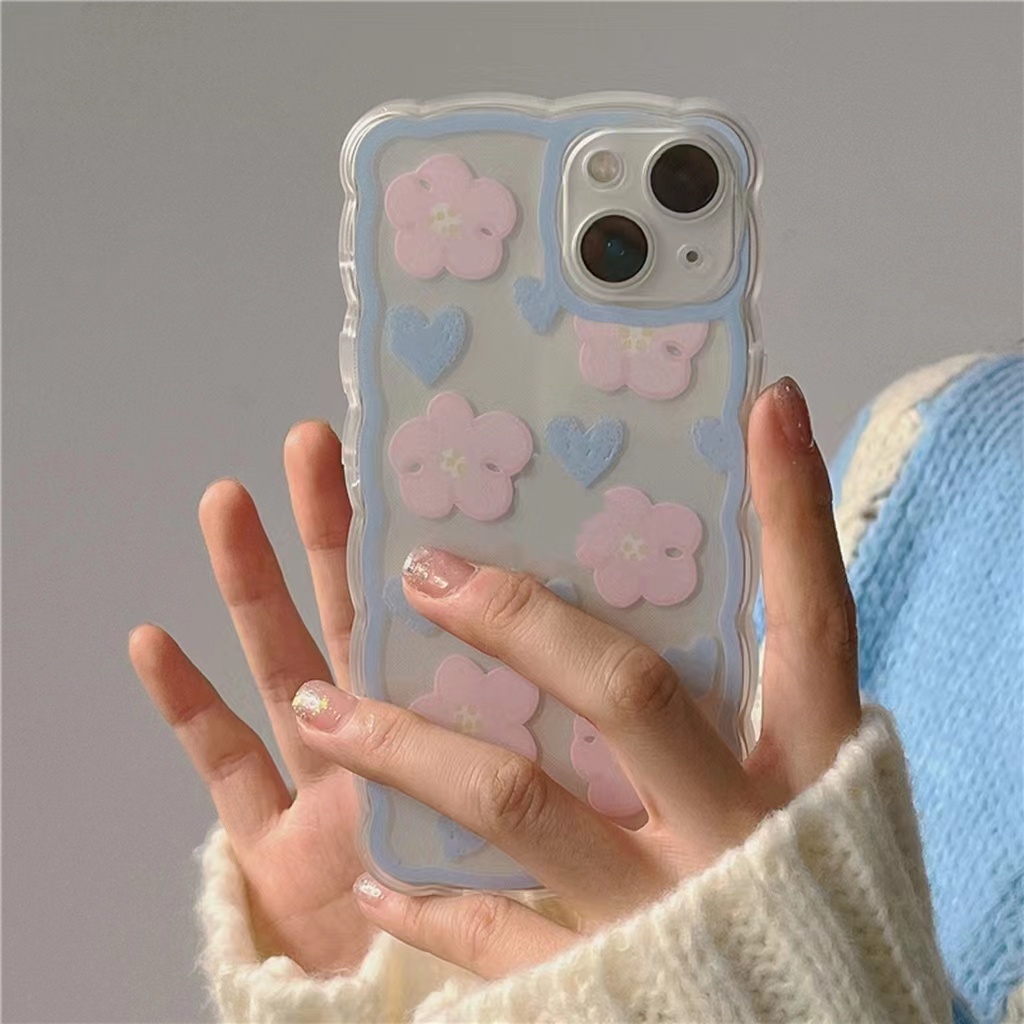 Case Tpu Frame Gelombang Bunga Cover iPhone 13 13pro 13prm 11 7Plus 8Plus Xr XS 13 12pro Max