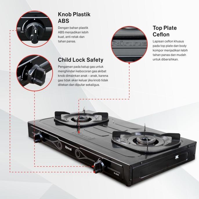 Rinnai RI-202S Kompor Gas 2 Tungku Teflon ri 202 s rinai ri202s