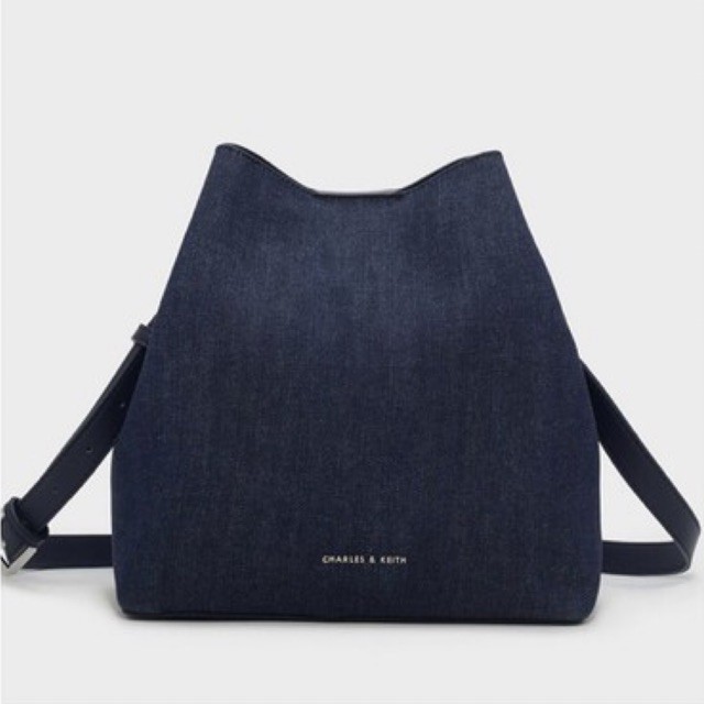 [preloved] Charles and Keith Slouchy Sling Bag C&K CK Totebag Blue Denim with Long Strap Original