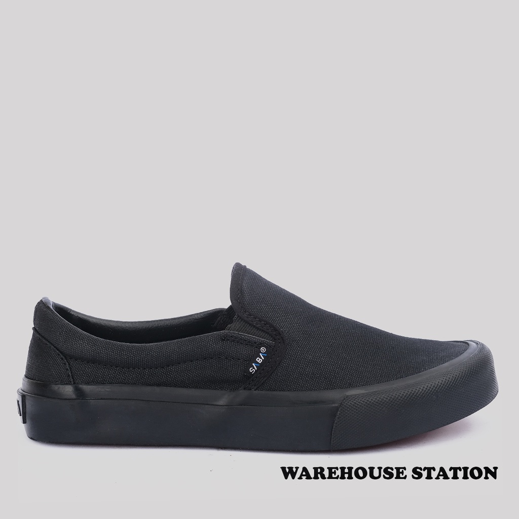 SABA Vintage Slip On All Black - Sepatu Sneakers Casual Pria Wanita