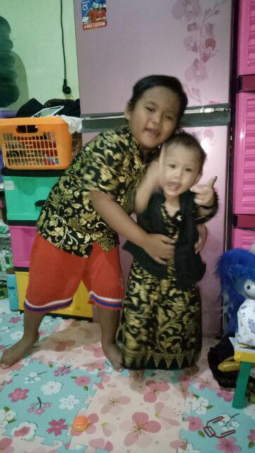 Hem Kemeja Anak Batik Prada Bakung Hitam Gold Couple Family Keluarga