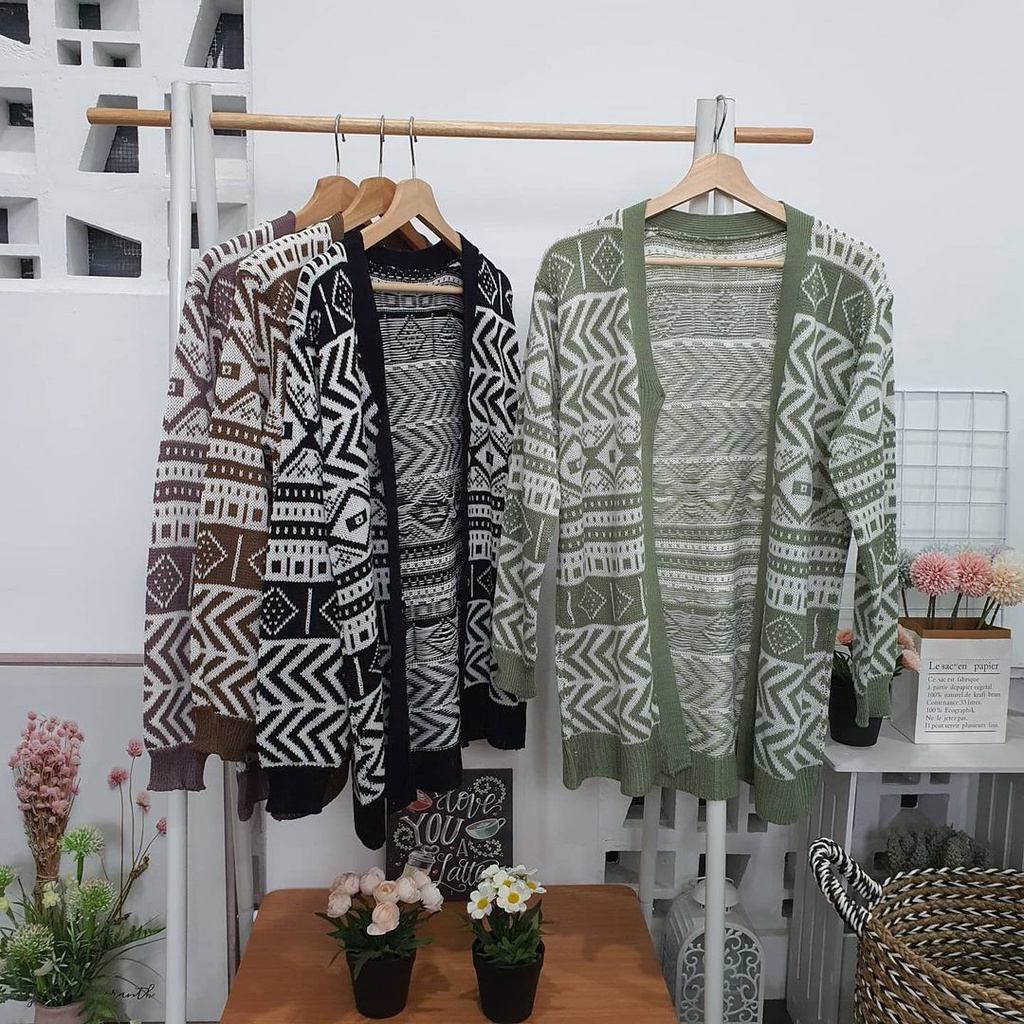 Airy Outher Rajut Motif Tribal Cardingan Wanita Kekinian