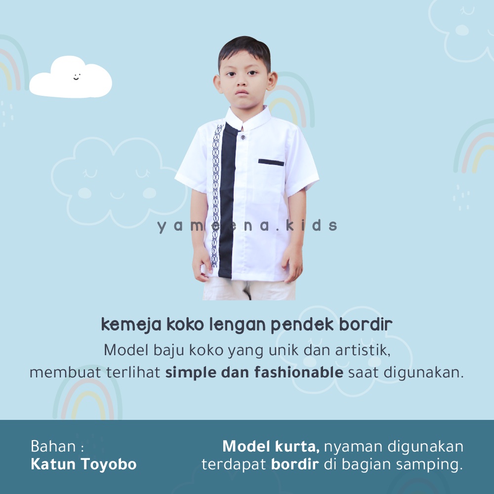 Baju Kemeja Koko Anak Laki Laki Koko Yameena Lengan Pendek Premium Bordir