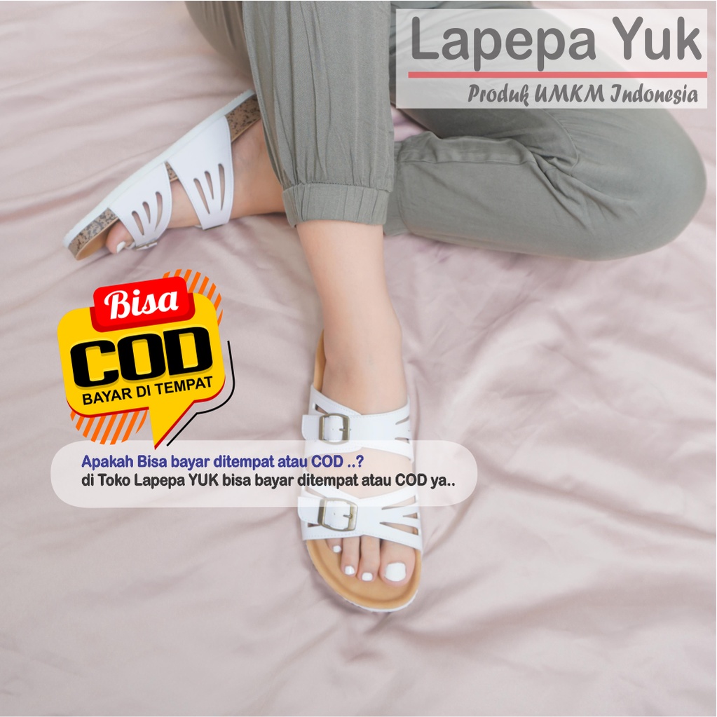 LAPEPA YUK - Sandal Wanita Casual Model Birken Sol Puyuh ANDREA ALL COLOR Sendal Cewek Sol Kulit Santai Ban dua Empuk Warna Black Hitam Putih Sandal Perempuan Selop Anti Slip Premium Original Kekinian Terbaru Shoes ORI Mall Official Store