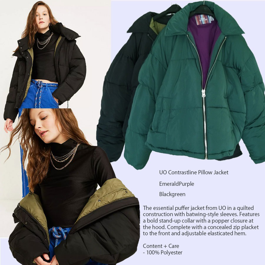 LOVEMECORNER URBAN OUTFITTERS CONTRASTLINE PILLOW JACKET JAKET WANITA PUFFER / WE THE PEOPLE WTF WES